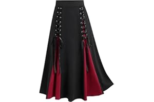 JOAU Women's Vintage Gothic Court Lace Up Patchwork Skirt Steampunk Medieval Renaissance Victorian A-Line Pirate Skirts