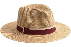 Wide Brim Straw Panama Hat for Men Women, Summer Sun UV Protection Fedora, Breathable Paper Straw Jazz Cap with Ribbon