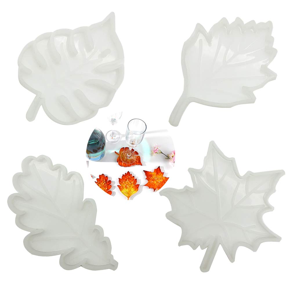 GOIYZTTR 4 Pcs Resin Coasters Silicone Mold for Making Coasters, Bowl Mat, Desk Decoration, Home Decoration, 4 Kinds of Leaf Epoxy Molds, DIY Craft Decoration