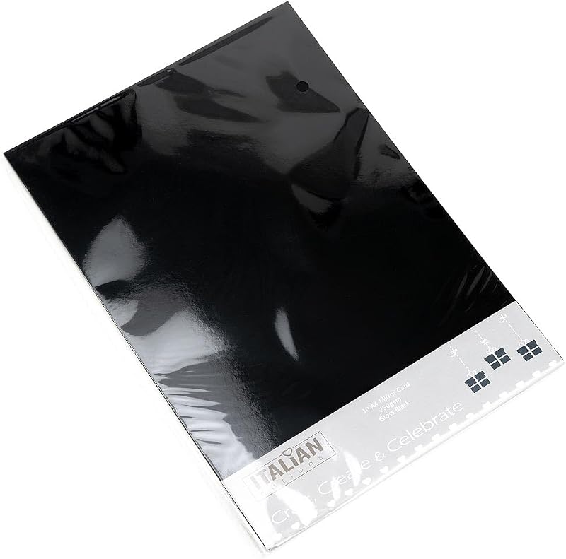 Italian Options 250GSM Mirror Card Craft Paper A4 10 Sheets Gloss Black