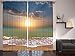 Ambesonne Seascape Curtains, Panorama of Sunset Over Ocean Horizon and Sand Beach Fluffy Clouds in Sky, Living Room Bedroom Window Drapes 2 Panel Set, 108