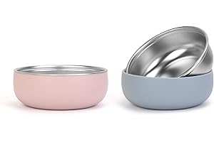 ShineMe Stainless Steel Baby Bowls, 2 pack Toddler Bowls with Removable Colorful Silicone Sleeve, Unbreakable Kids Bowls Non-Slip for Candy, Soup, Cereal, Yogurt, Snacks...