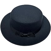 Black Classic Wide Brim Flat Top Fedora Hat Pork Pie Flat Top Hat Boater Trilby Panama Hat for Women Men