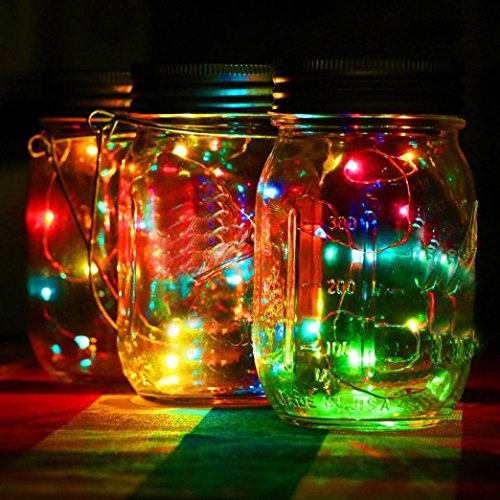 LINGERY LED Fairy Light Solar Powered For 7 CM Mason Jar Lid Insert Color Changing Garden Decor (Multicolor)