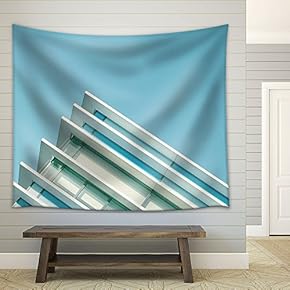 The Corner of Contemporary Architecture Under Blue Sky - Fabric Wall Tapestry Home Decor - 51x60 inches