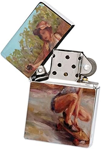 Girls Skateboard Photographer Painting by Jennifer Payne Silver Flip Top Cigarette Lighter