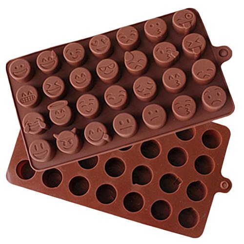 Emoji Emoticon Cake Moulds, ICASA 28 Cavity Smiley Silicone Candy Baking Chocolate Molds, Made of FDA quality silicone, 2 Pack