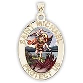 PicturesOnGold.com Saint Michael OVAL Religious Medal in Sterling Silver and 10K or 14K Gold