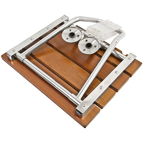 Fold Up Wall Mount Shower Seat With Solid Wood Construction Bench