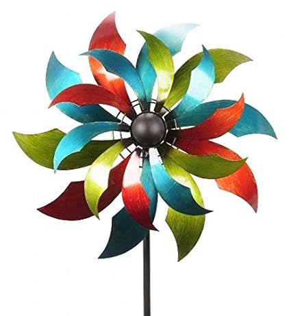 Wunderschönes & Buntes Windrad für Garten - XXL/Metall - Ø 70cm/Höhe: 230cm - Wetterfest - Hochwertige Qualität & Stabiler St