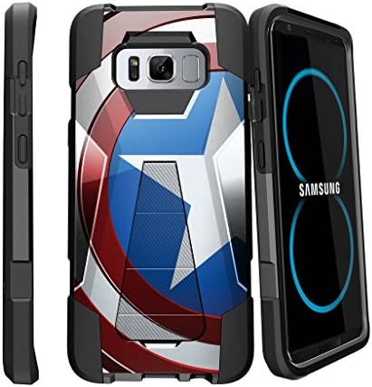 MINITURTLE Case Compatible w/ Samsung Galaxy S8 Case Slim Case| SMG950| S8 Stand Case [SHOCK FUSION] Slim Fitted Heavy Duty Impact Hard Stand Defender Case + America Shield Hero