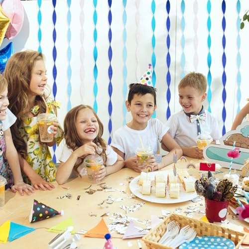 Crepe Paper Streamers 8 Rolls 656ft - Blue & White Party Decorations for Birthday, Wedding, Baby Shower, Pastel Royal Shades, 1.8x82ft/Roll Event Backdrop
