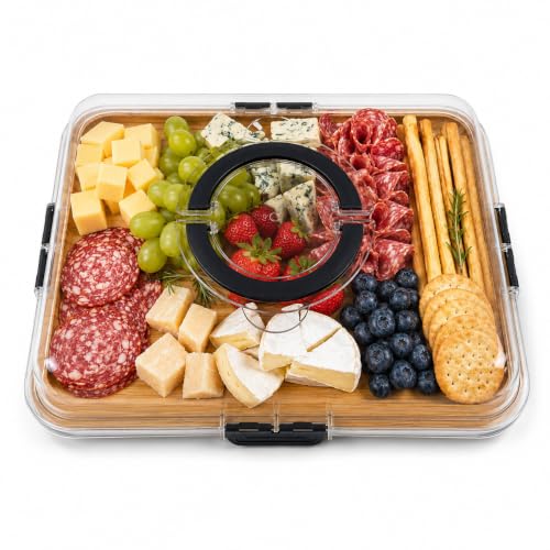 LUMAI Bandeja de Frios Paris com Tampa Acrílica, 4 Travas e Alça | Dupla Face Polida Impermeabilizada, Charcutaria, Queijos, Frios, Frutas, Servir, Carregar, Piquenique