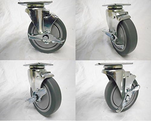 5" X 1-1/4" Swivel Caster with Brake Thermoplastic Soft Rubber Non-marking Wheel 3000 Lbs Each (4)