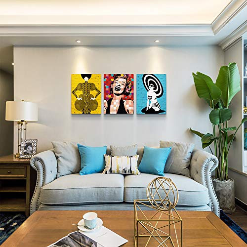 Red yellow blue Abstract character Canvas Wall Art Paintings for Living Room Wall Artworks inspiration Pictures Woman Bedroom Decoration, 16x24 inch/piece, 3 Panels Home bathroom Wall decor posters - Thumbnail 2