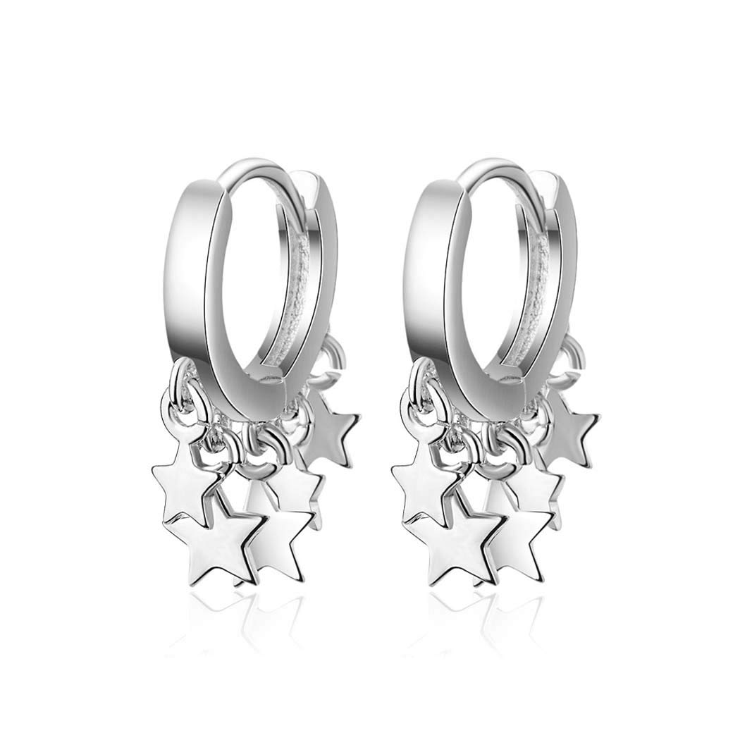 Silver Many Star Charm Pave Huggie Hoop Earrings Women Earring