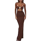 GORGLITTER Women's Strapless Tube Dress Starfish Slit Backless Cut Out Bodycon Maxi Long Cocktail Dress