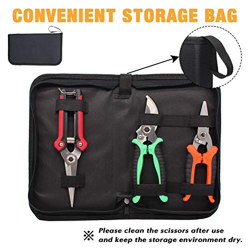 Steel Pruning Shears, Professional Gardening Shears, 3 Pcs Usefull Garden Trimming Scissor Set with Sharp and Durable Blades, Comfortable Handle, Safety Lock, Include a Storage Bag