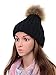 BingGe Womens Girls Winter Fur Hat Real Large Raccoon Fur Pom Pom Beanie Winter Hats
