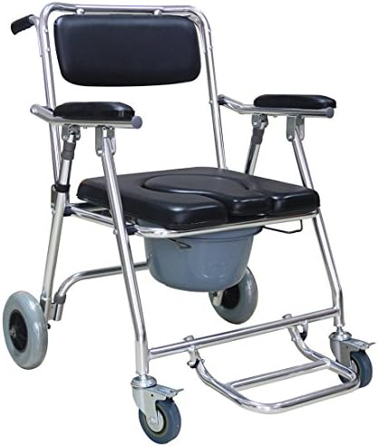 Chair Shower Commode Mobile Chair with 2 brakes, Wheels & Footrests Wheelchair Toilet, Drop Arm Transport Chair (Shipping From USA 2-5 Days Delivery)