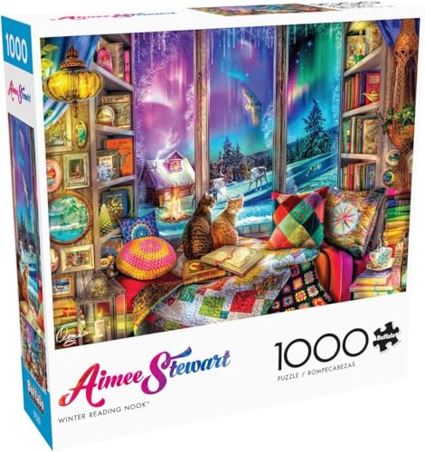 Buffalo Games - 1000 Piece Jigsaw Puzzle - Aimee Stewart - Northern Lights Cats - Winter Scene - Challenging Puzzles for Adults and Families