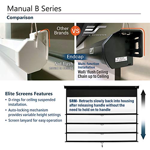 Elite Screens Manual B, 120INCH, Manual Pull Down Projector Screen 4K