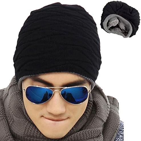 CANTIE Men's Soft Lined Thick Knit Skull Winter Hat Warm Fashion Beanie (Black)