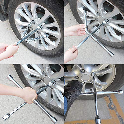 Jecr Tire Folding Lug Wrench Foldable Iron Compact 4Way Cross Wheel