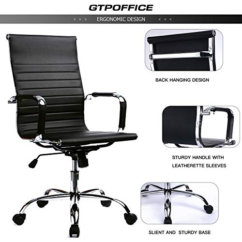 GTPOFFICE Modern Adjustable Ribbed Chair Mid Back Leather Task Desk Chair Swivel Ergonomic Executive Conference Task Chair Black,BIFMA Certified