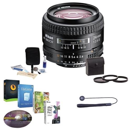 Nikon 24mm f/2.8D ED AF NIKKOR Lens - USA Warranty - Accessory Bundle w/52mm Filters & Pro Software