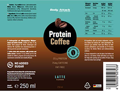 Body Attack Protein Coffee, 12 x 250ml, Coffee Latte, Eiskaffee mit Koffein, Arabica-Kaffeegetränk, erfrischendes… – Bild 7