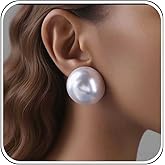 Jugielu Boho Large Pearl Stud Earrings Big White Pearl Earrings Round Pearls Bridal Earring Half Pearls Stud Earring Half Dome Minimalist Bead Wedding Prom Jewelry for Women