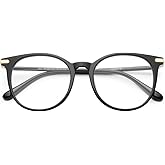 Gaoye Blue Light Blocking Glasses, Retro Round Eyewear Frame Anti Eyestrain Computer Glasses for Women Men - GY1688 (Light Black Frame/Transparent Lens)