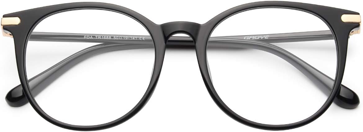 Photo 1 of Gaoye Blue Light Blocking Glasses, Retro Round Eyewear Frame Anti Eyestrain Computer Glasses for Women Men - GY1688 (Light Black Frame/Transparent Lens)
