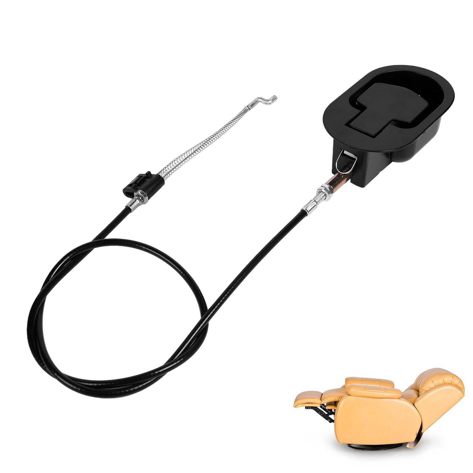 Funnytek Recliner Chair Parts Universal Aluminum Alloy Recliner Release Pull Handle Replacement Parts Couch Style Spring Cable Release Lever with Cables for Ashley and Major Recliner Brands Sofa