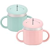 2 Pack Stainless Steel Snack Containers for Toddlers, Removable Silicone Food Catcher with Travel Handle Food Container for Kids On-the-Go, Snack Cups for Toddlers Dishwasher Safe, Green & Pink