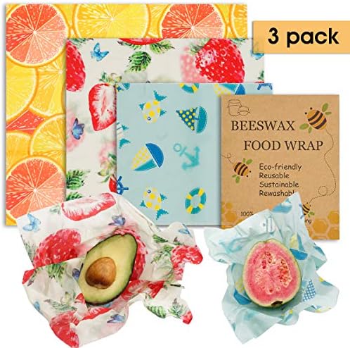 Beeswax Wraps 3 Packs Reusable Food Storage Wraps and Organic Bowl Cover Plastic Free Eco Friendly Plastic Alternative (1 Small, 1 Medium, 1 Large)