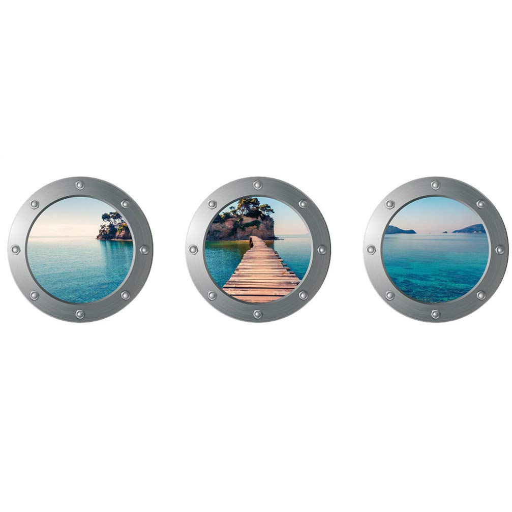 Wall Sticker Beach Porthole 3D Wall Decal Removable Seaside Window Home Art Decor for Bedroom Bathroom Nursery Washer