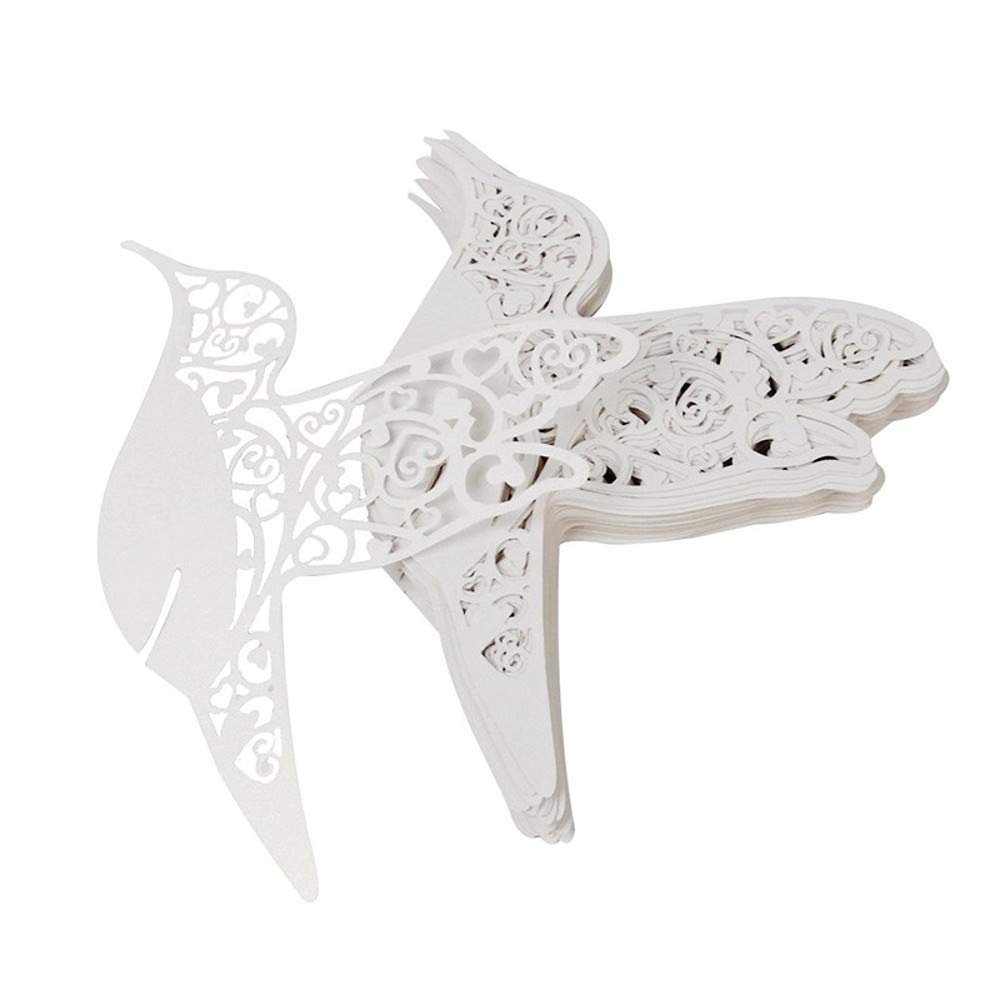 JZK Pearl White Bird Place Cards, 50 Pcs - Placeholders for Wedding, Party Decorations, Lightweight