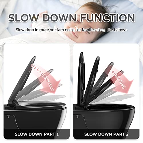 YASFEL Black Toilet Seat with Toddler Toilet Seat Built in, Potty