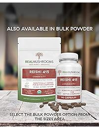 Reishi Mushroom Extract Powder by Real Mushrooms - Certified Organic - Ganoderma Lucidum / Ling Zhi - Inmune Booster - 1.06 oz de polvo de almizcle Reishi - Perfecto para Shakes, Smoothies, Café y Té