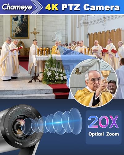 Chameye 4K PTZ Camera 20x Optical Zoom with HDMI USB3.0 LAN(IP PoE) for Live Church Worship, Video Conferencing, Educational Activities, Onsite Activities, YouTube OBS vMix Live Streaming, C420