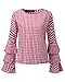 StyleDome Bell Sleeve Tops Blouses for Women Ruffle Long Sleeve Round Neck Shirt 02 Red US 4