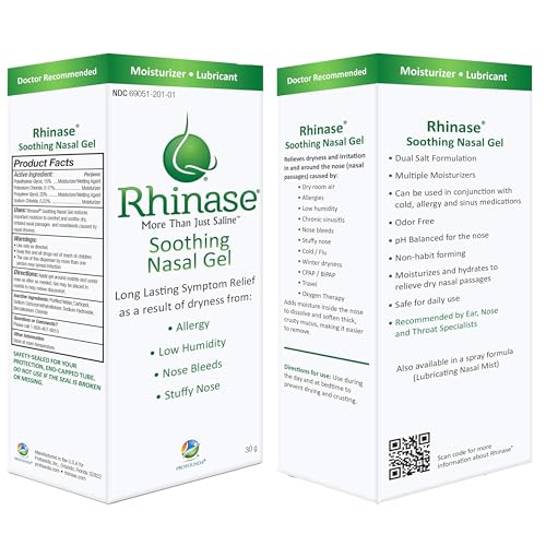 Rhinase Allergy Relief Lubricating Nasal Gel – Steroid Free, Dual Wetting Agent & Salt Formulation (1 oz.) for Nasal Dryness Nosebleeds Saline Gel for Nose…