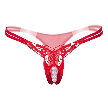 MERICAL Anhänger Pearl G String Höschen Low Waist Thongs Damen unterwäsche Höschen(Freie Größe,Rot)
