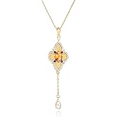 Cicy Bell Four Leaf Clover Pendant Necklace for Women Lucky 18k Gold Plated Cubic Zirconia Trendy Dainty Long Y Necklace Jewelry Gifts