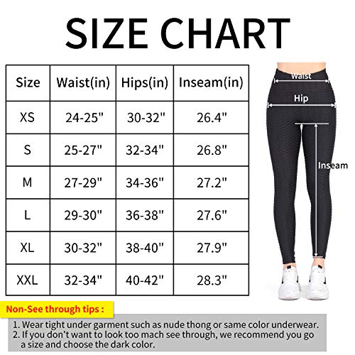 Women\'s High Waist Yoga Pants - Tummy Control Slimming Booty Leggings Workout Running Butt Lift Textured Tights Black