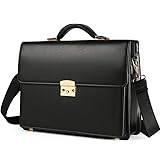Briefcases for Men Business Mens Leather Briefcase Locking Black Laptop Messenger Bag Lawyer Hard Case