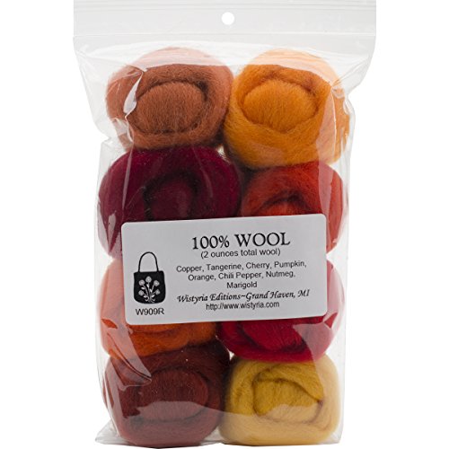 Wistyria Editions Wool Roving (8 Pack), .22oz, Fire