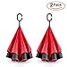 Tooge Upside Down Umbrella Windproof, Double Layer Inverted Umbrella Waterproof for Car Rain Outdoor with C-Shaped Handle (Red + Red)